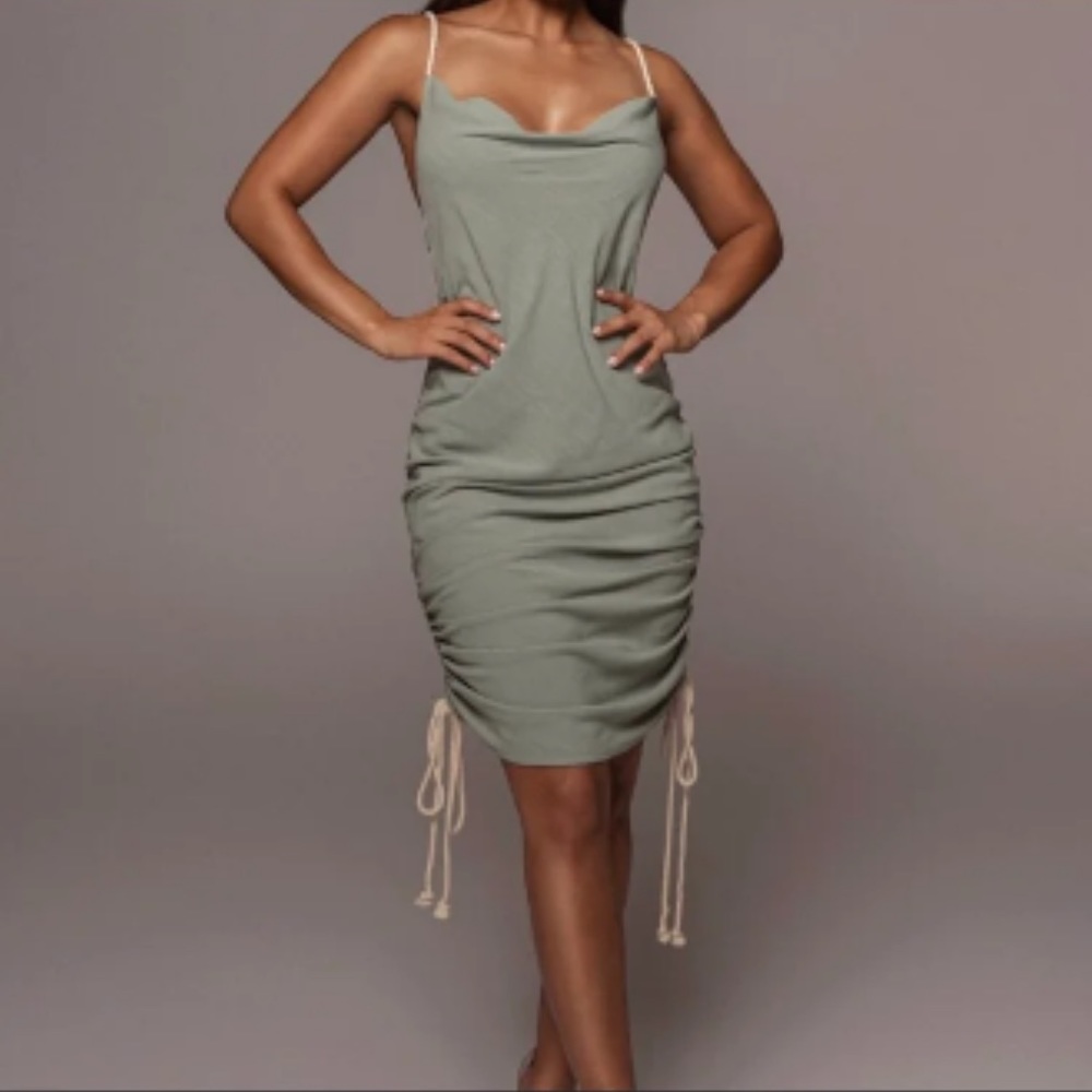 NEW JLUXLABEL BAHARI RUCHED LINEN DRESS - M